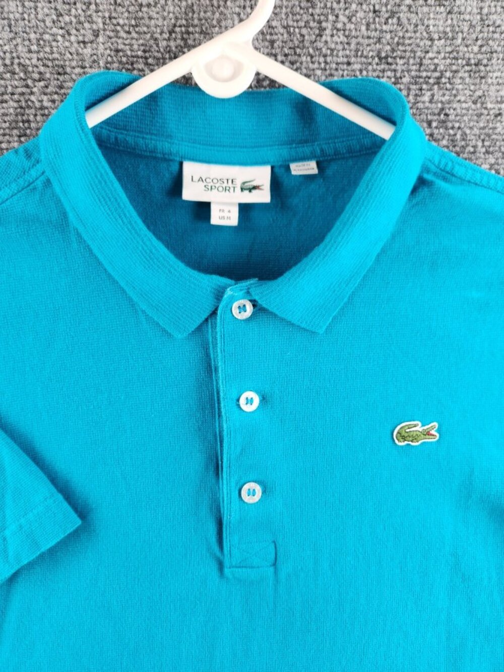Lacoste Sport Blue Short Sleeve Medium Cotton Knit Collared Croc Logo Polo